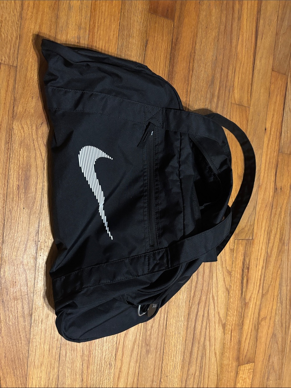 Nike Black Duffel Bag with White Swoosh - Men’s Gym & Travel Tote
